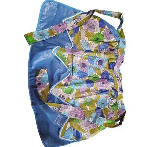 Vintage Floral Apron With Colorful Print & Blue Backing